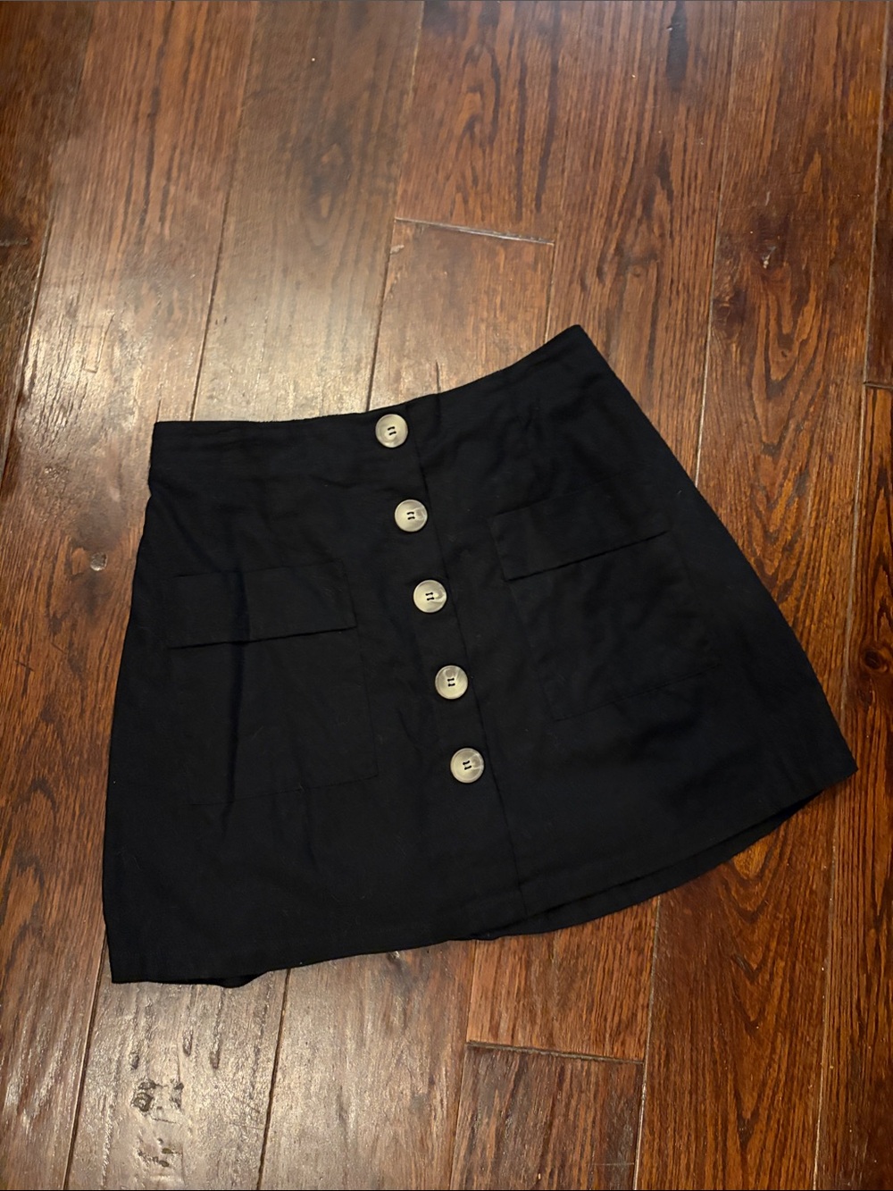 Button-Front Black A-Line Skort